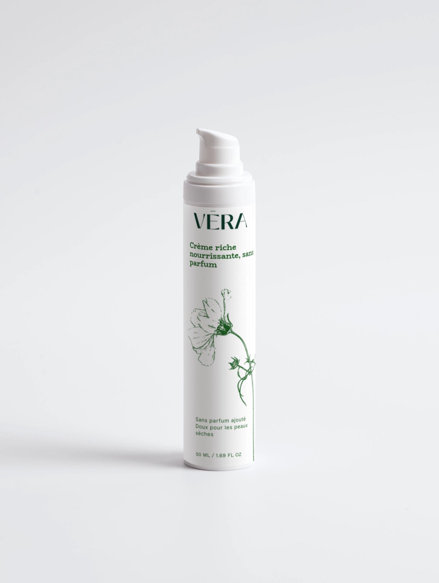 Crème visage riche sans parfum VERA pour peau sèche, soin hydratant intense et réparateur