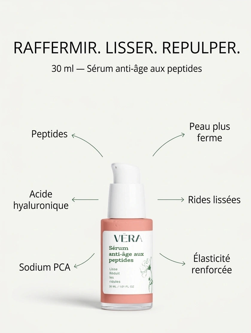 Sérum anti-âge aux peptides VERA, raffermit la peau, améliore l’élasticité et lisse les rides