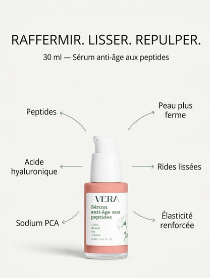 Sérum anti-âge aux peptides VERA, raffermit la peau, améliore l’élasticité et lisse les rides