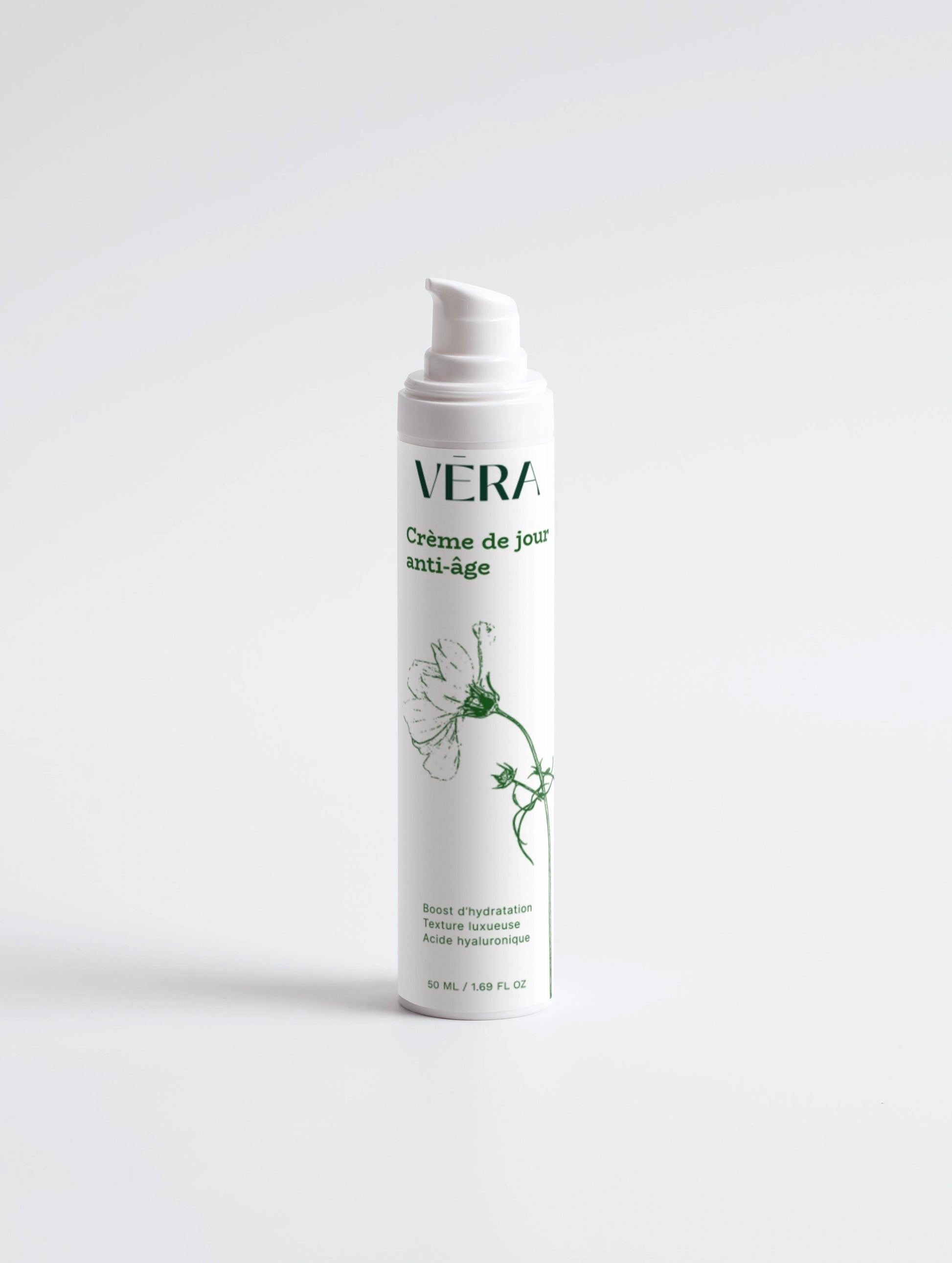 Flacon crème de jour anti-âge VERA, soin hydratant visage à l’acide hyaluronique