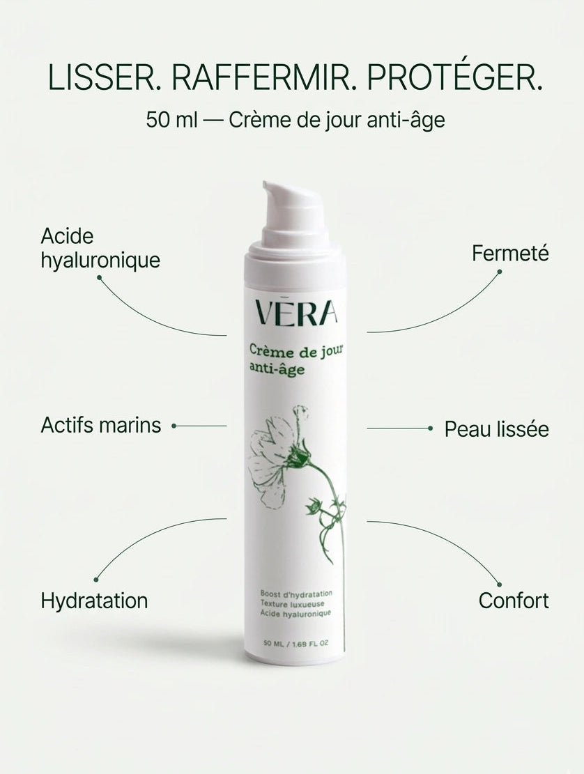 Crème de jour anti-âge VERA lisser raffermir protéger, soin visage hydratant et anti-rides