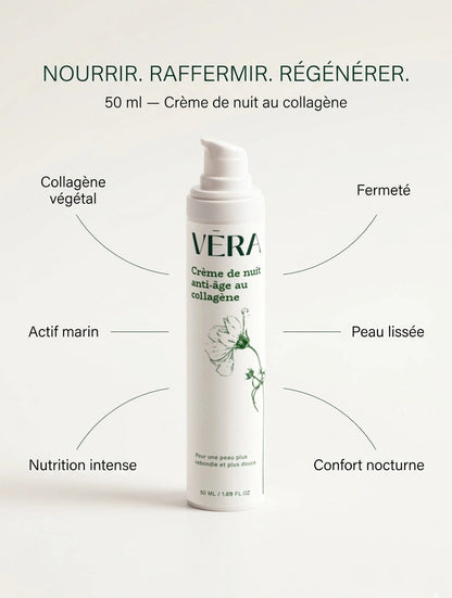 Crème de nuit au collagène VERA nourrir raffermir régénérer, soin visage anti-âge pour une peau lissée