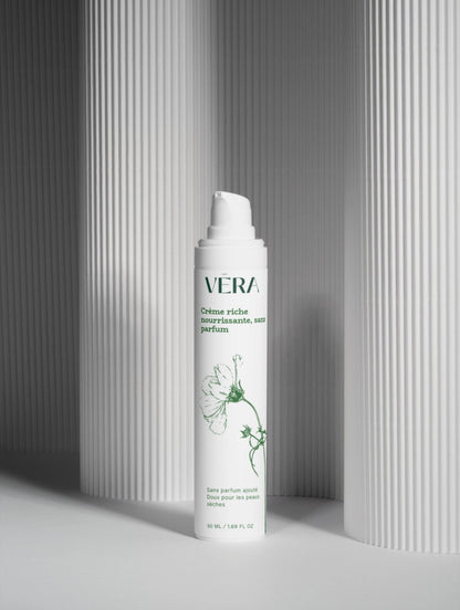 Crème riche sans parfum VERA design minimaliste, soin visage hydratant pour peaux sèches et sensibles