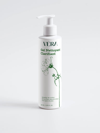 Gel nettoyant visage clarifiant VERA pour peau mixte à grasse, soin purifiant qui nettoie et réduit les imperfections