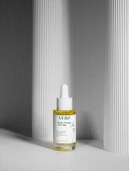 Huile visage anti-âge VERA au bakuchiol design minimaliste, soin naturel pour peau plus lisse et éclatante
