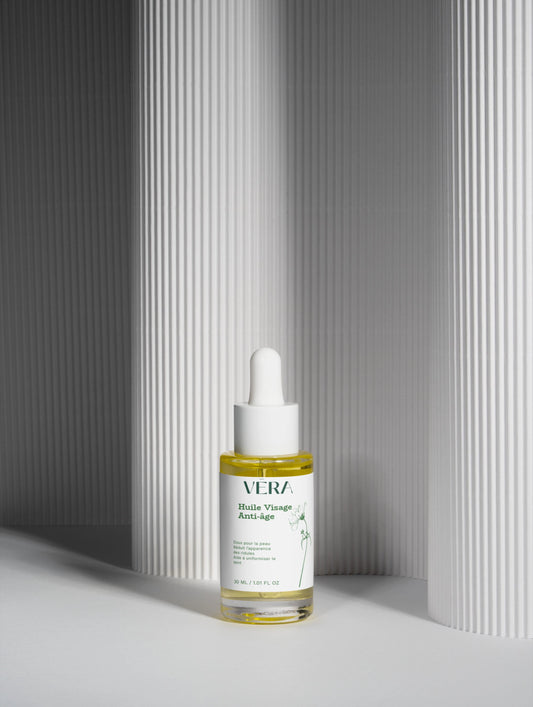 Huile visage anti-âge VERA au bakuchiol design minimaliste, soin naturel pour peau plus lisse et éclatante