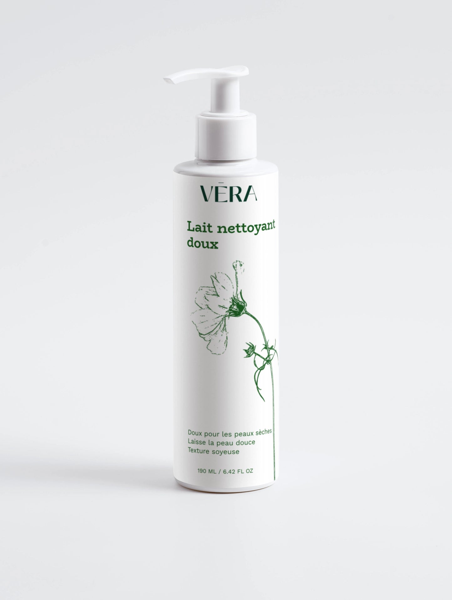 Lait nettoyant visage VERA pour peau sèche et sensible, soin doux qui nettoie sans dessécher