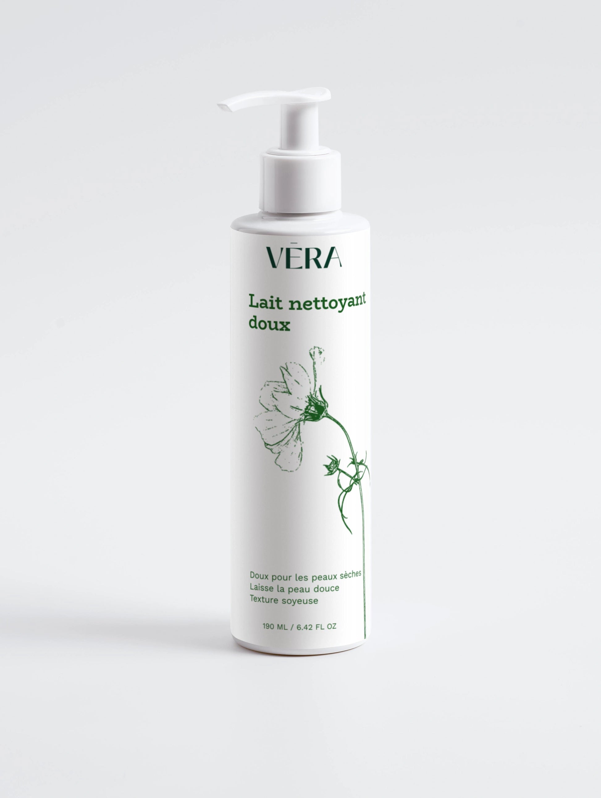 Lait nettoyant visage VERA pour peau sèche et sensible, soin doux qui nettoie sans dessécher