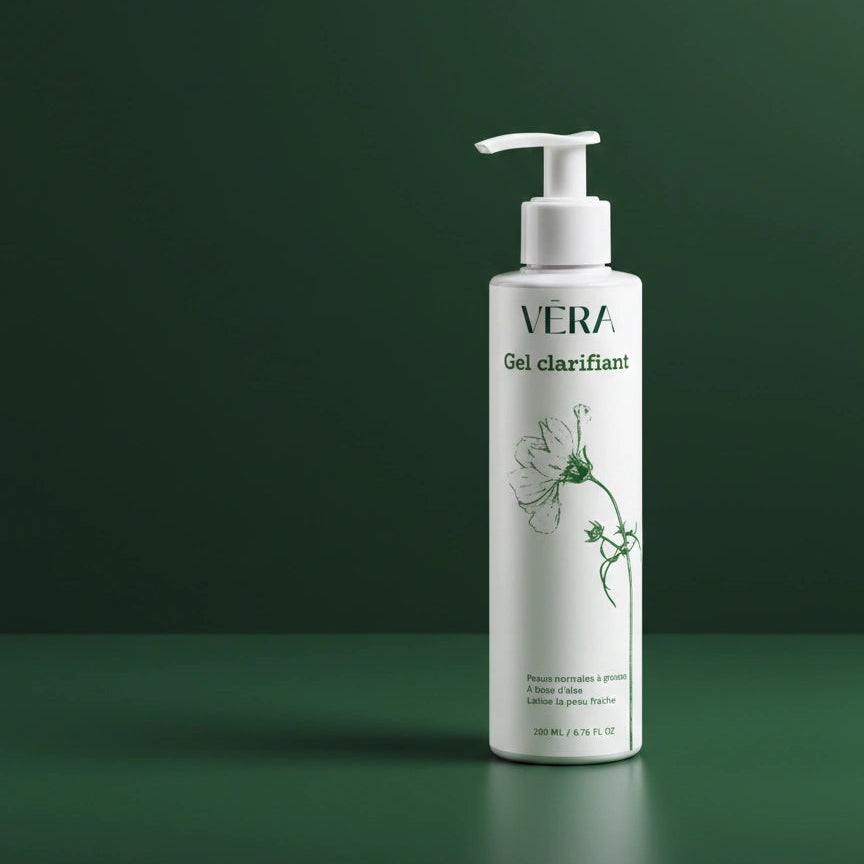 lacon pompe VERA Gel clarifiant sur fond vert dégradé