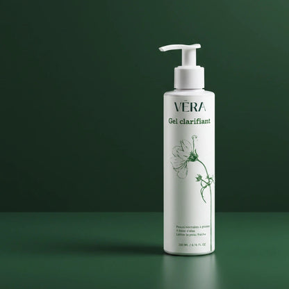 lacon pompe VERA Gel clarifiant sur fond vert dégradé